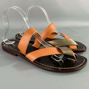 PRELUDIO Brown Gold Leather Strappy Sandals